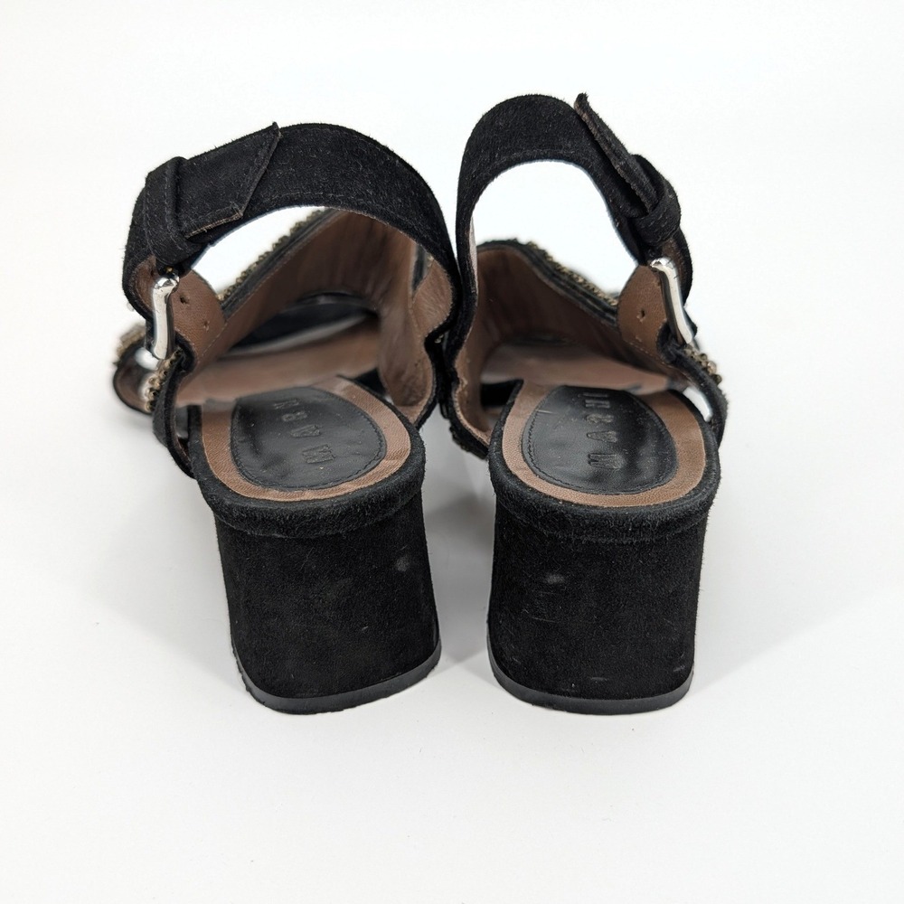 Marni Black Suede Beaded Crystal Block Heel Slingback Sandals Made in Italy‎ - Picture 5 of 6